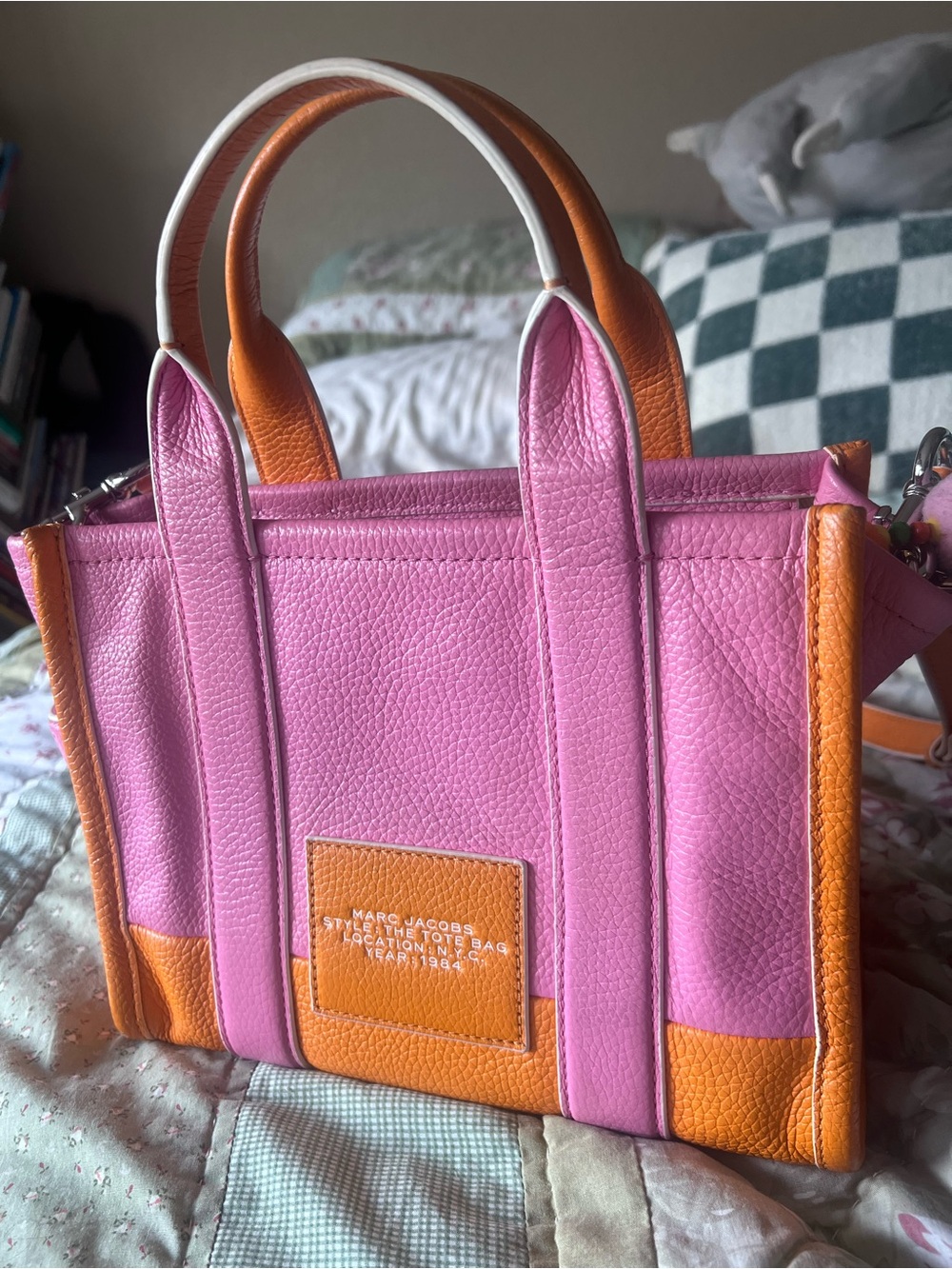Marc Jacobs Pink and Orange Pebbled Leather Tote - Picture 3 of 16